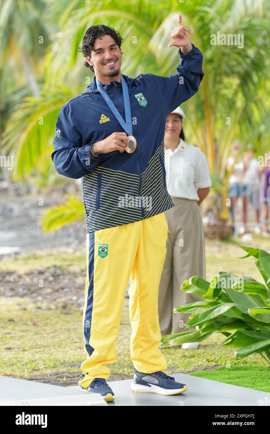Tahiti, Polinesia francese. 6 agosto 2024. Gabriel Medina del Brasile medaglia di bronzo, surf, uomini durante i Giochi Olimpici di Parigi 2024 il 6 agosto 2024 al Teahupo'o di Tahiti, Polinesia francese - foto Sylvain Lefevre/Panoramic/DPPI Media Credit: DPPI Media/Alamy Live News Foto Stock