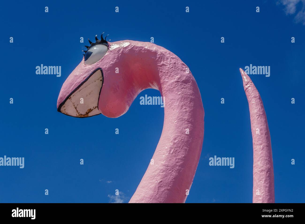 Vernal, Utah, Stati Uniti - 24 agosto 2017: Il grande dinosauro rosa è un punto di riferimento iconico nella città del petrolio fracking. Foto Stock