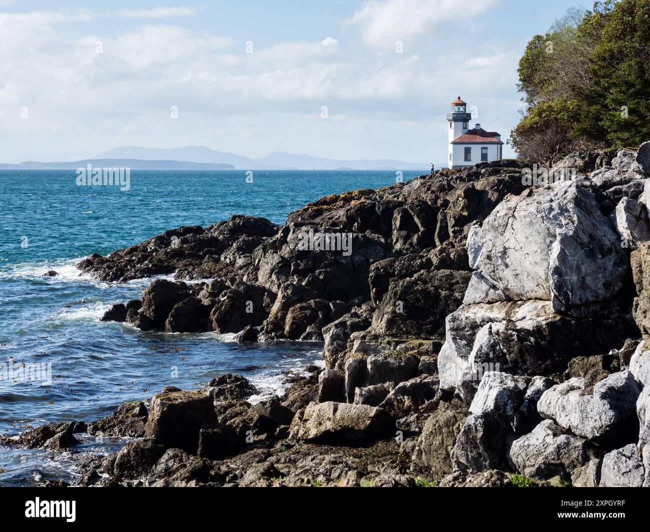 Faro al Lime Kiln Point State Park sull'isola di San Juan - Washington, USA Foto Stock