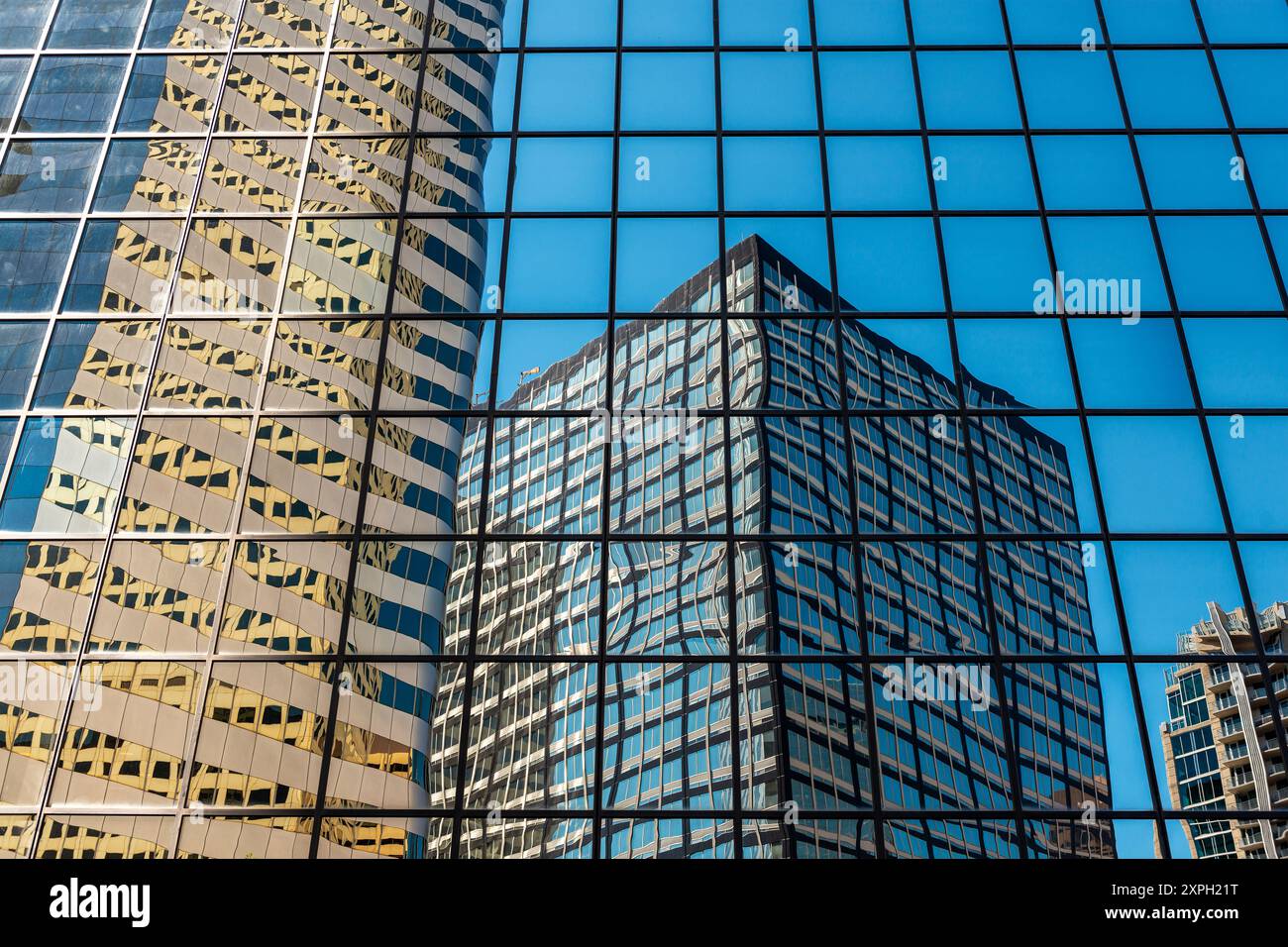 Skyscrapers Reflection, Denver Downtown, Colorado, Stati Uniti. Foto Stock
