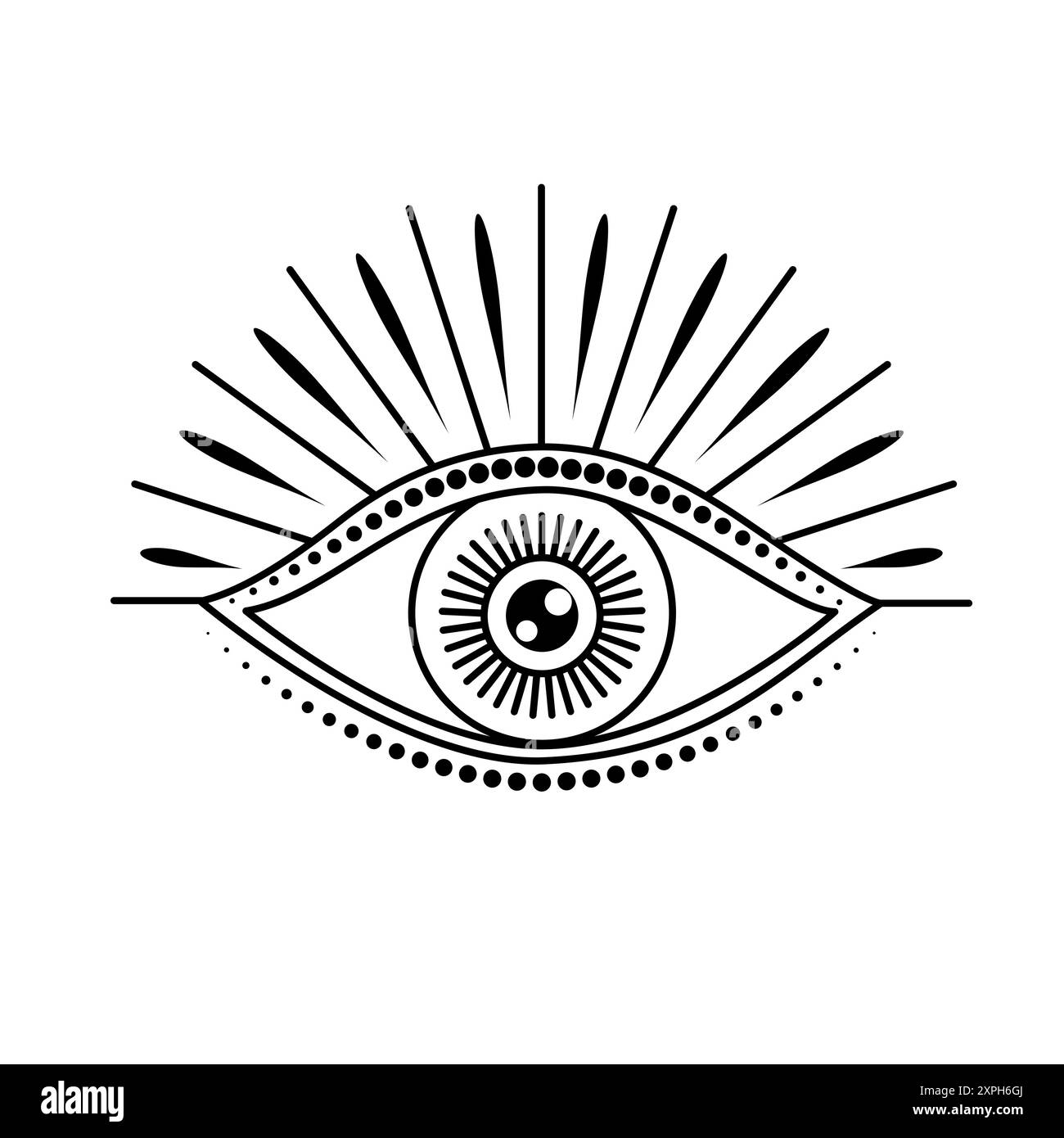 Effetto Mystic Eye in line art su sfondo bianco. Tutti vedono l'occhio. Illustrazione Vettoriale