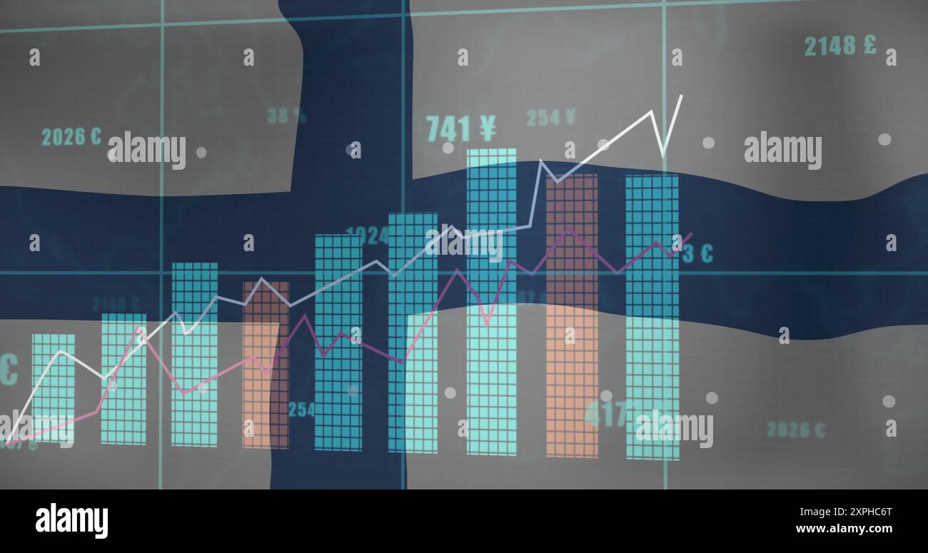 Dati finanziari e immagine di scambio valuta sullo sfondo della bandiera finlandese Foto Stock