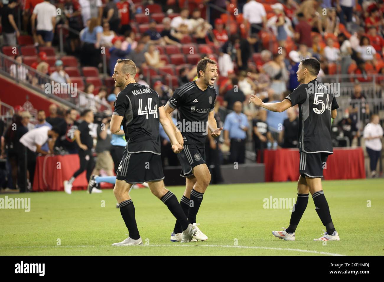 Toronto, ON, Canada, 19 giugno 2024, i giocatori del Nashville SC celebrano la vittoria nella partita di calcio della Major League tra Toronto FC e Nashville SC al BMO Field. Foto Stock