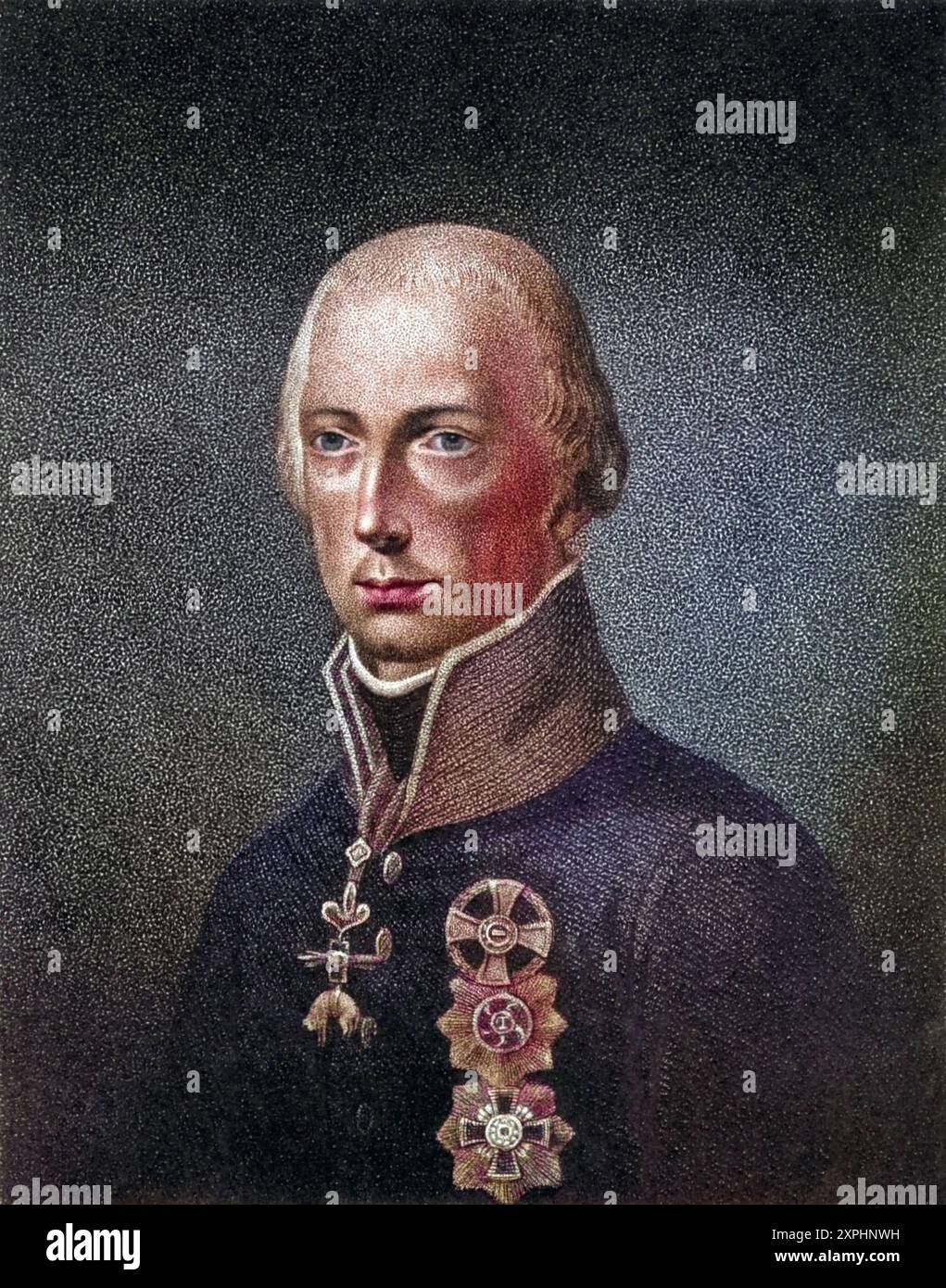 Franz II 1768-1835 vom Heiligen Römischen Reich und ab 1792 I. von Österreich. Sohn von Kaiserin Maria Theresia. Punktstich aus History of the Wars o Foto Stock