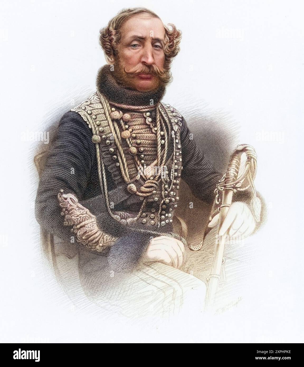 James Thomas Brudenell, siebter conte di Cardigan (1797-1868), englischer Kavallerieoffizier: GeneralMajor 1847. Befehligte die leichte Kavalleriebrigade im Krimkrieg, die 1854 beim berüchtigten „Angriff“ bei Balaclava vernichtet wurde, der in Tennysons Gedicht „la carica della Brigata leggera“ verewigt ist. Kupferstich., Historisch, digital restaurierte Reproduktion von einer Vorlage aus dem 19. Jahrhundert, data record non dichiarata Foto Stock