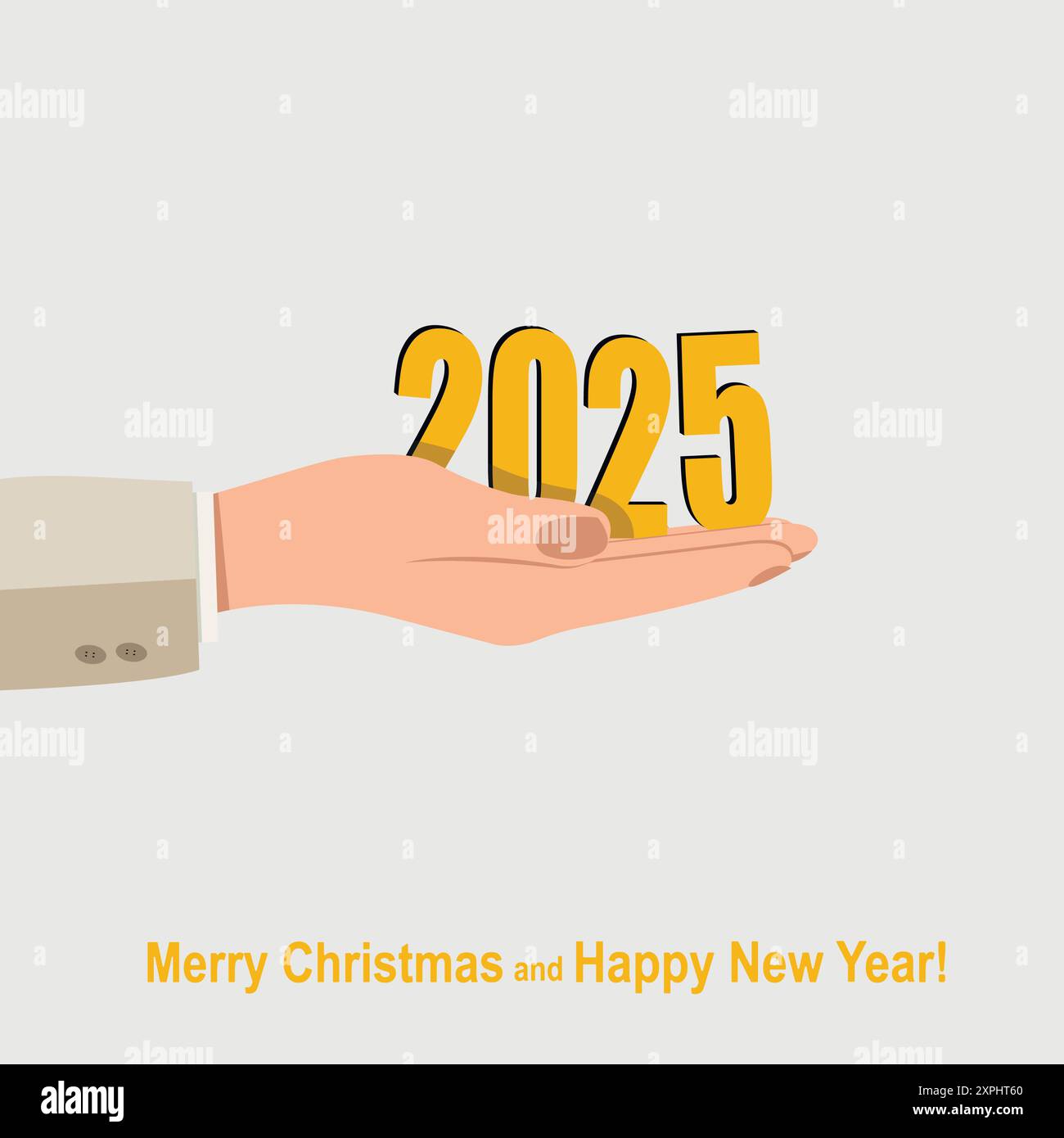 Nuovo anno 2025. Numeri sul palmo. Illustrazione Vettoriale