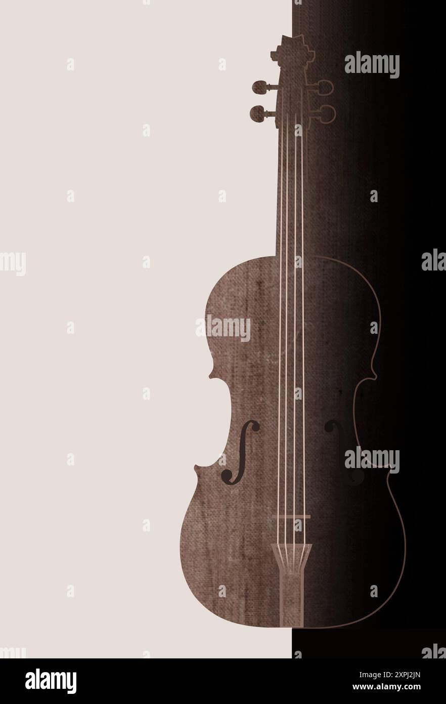 Grunge aggiunge un look vintage a questo design grafico per violino. Si tratta di un'illustrazione in 3D sulla musica e sugli strumenti di puntura. Foto Stock