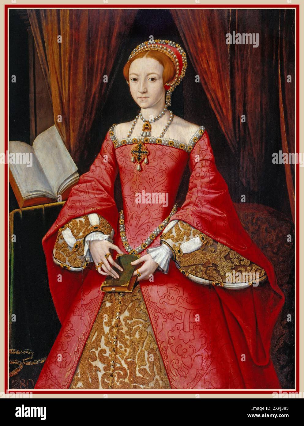 Ritratto di Elisabetta i, dipinto quando una principessa. Attribuito a William Scrots - Elisabetta i quando una principessa (1533-1603) Elisabetta i d'Inghilterra molto probabilmente commissionata da Enrico VIII. Elisabetta i ritratto della futura regina Elisabetta i (1533-1603) come principessa Elisabetta a 12 anni Ritratto di William Scrots, Foto Stock