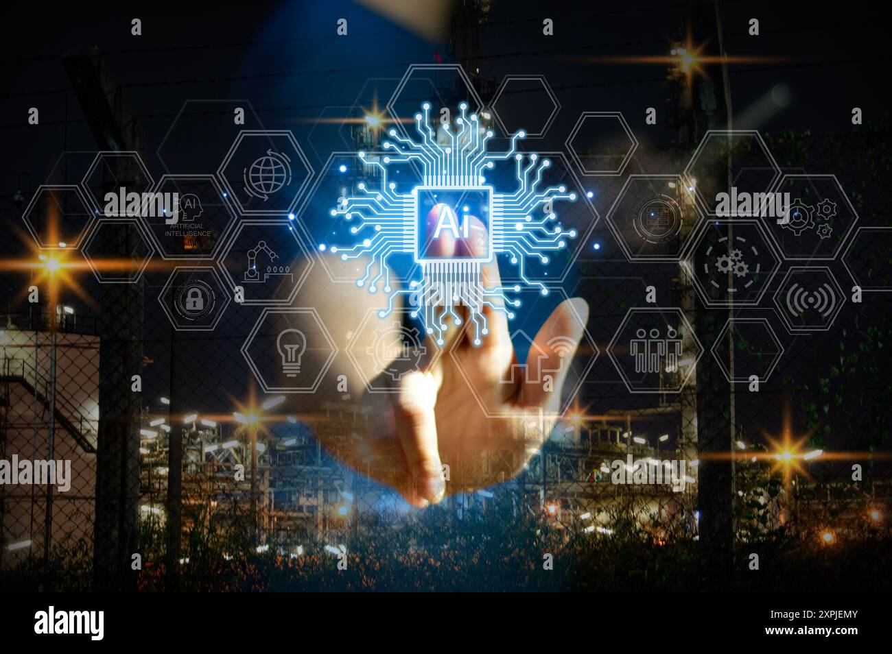 Concetti, sviluppo dell'intelligenza artificiale e autoapprendimento dell'intelligenza artificiale, industria 5,0 Foto Stock