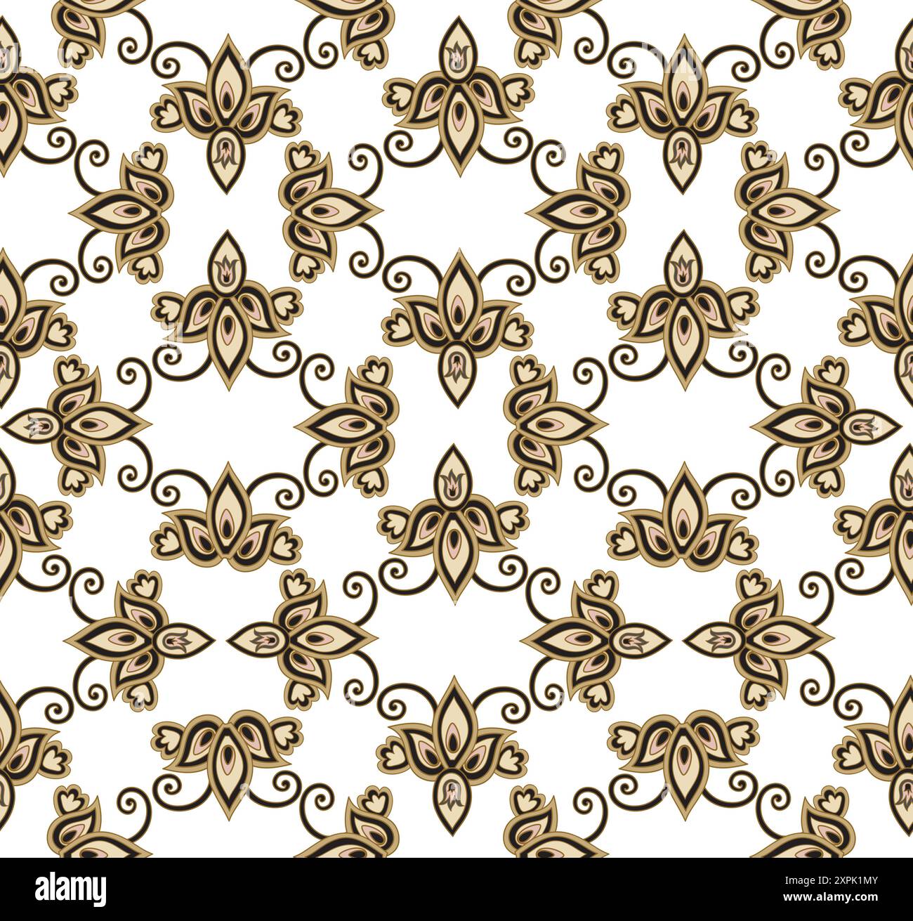 Motivo floreale Arabesque senza cuciture. Fiorente texture ornamentali in stile damasco asiatico. Illustrazione Vettoriale