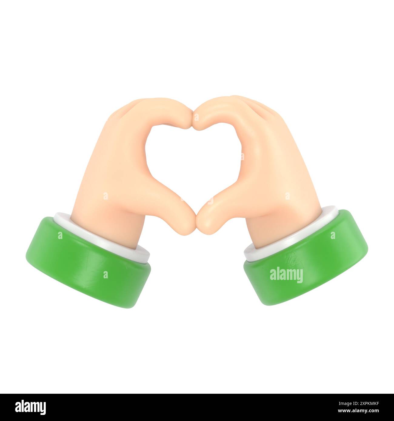 Icona movimento cartoni animati Mockup. Mani umane che fanno un gesto di forma cardiaca. Concetto d'amore. San Valentino. Rendering 3D su sfondo bianco. Foto Stock