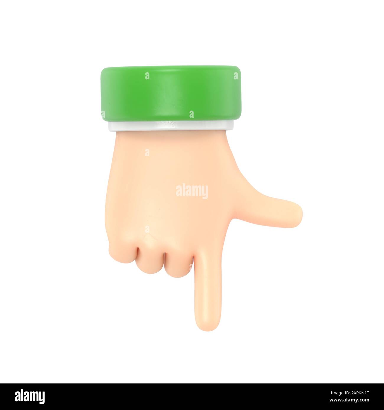 Icona movimento cartoni animati Mockup. Il personaggio dei cartoni animati punta la mano con gesto. Rendering 3D su sfondo bianco. Foto Stock