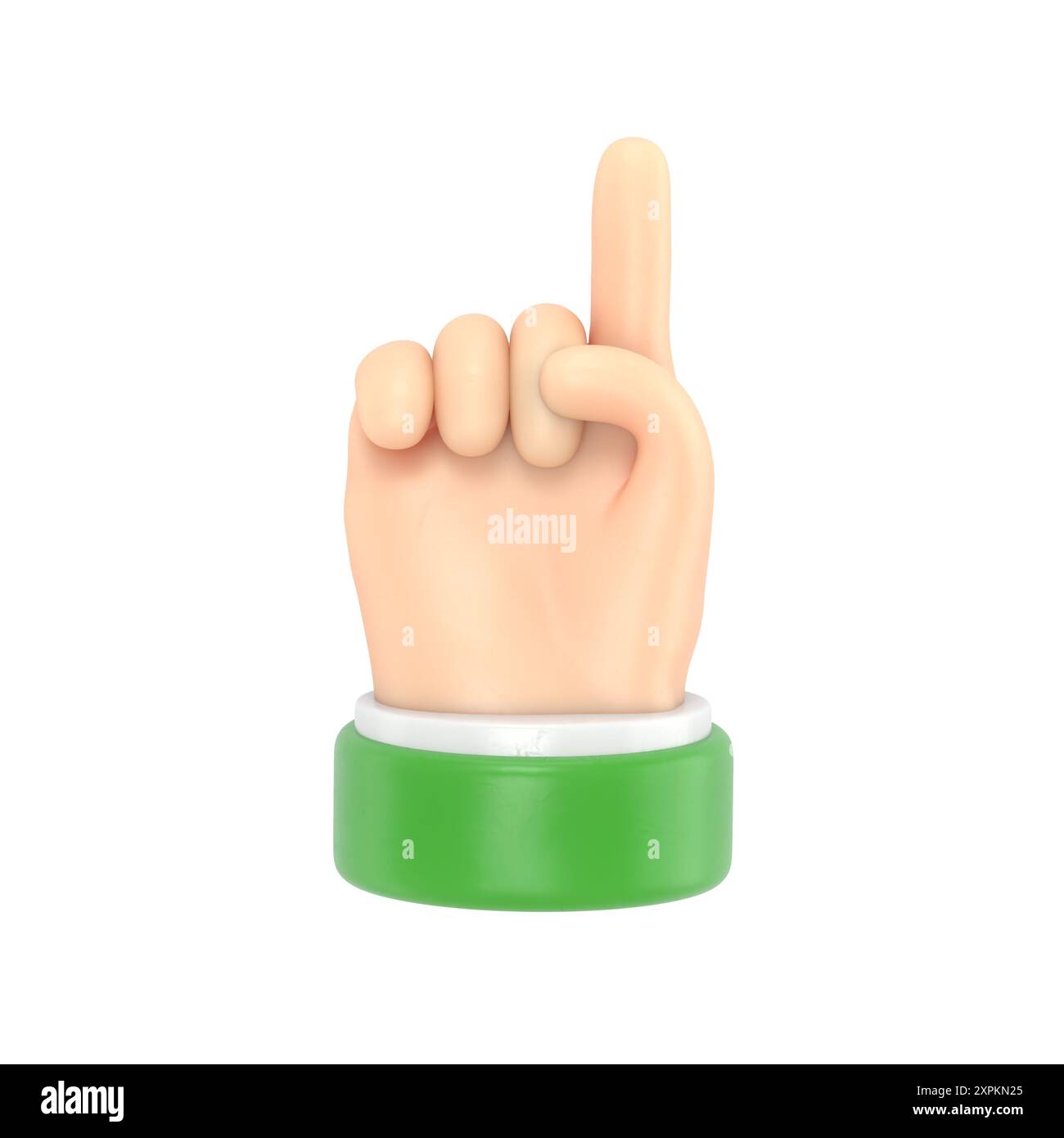 Icona movimento cartoni animati Mockup. Il personaggio dei cartoni animati punta la mano con gesto. Rendering 3D su sfondo bianco. Foto Stock