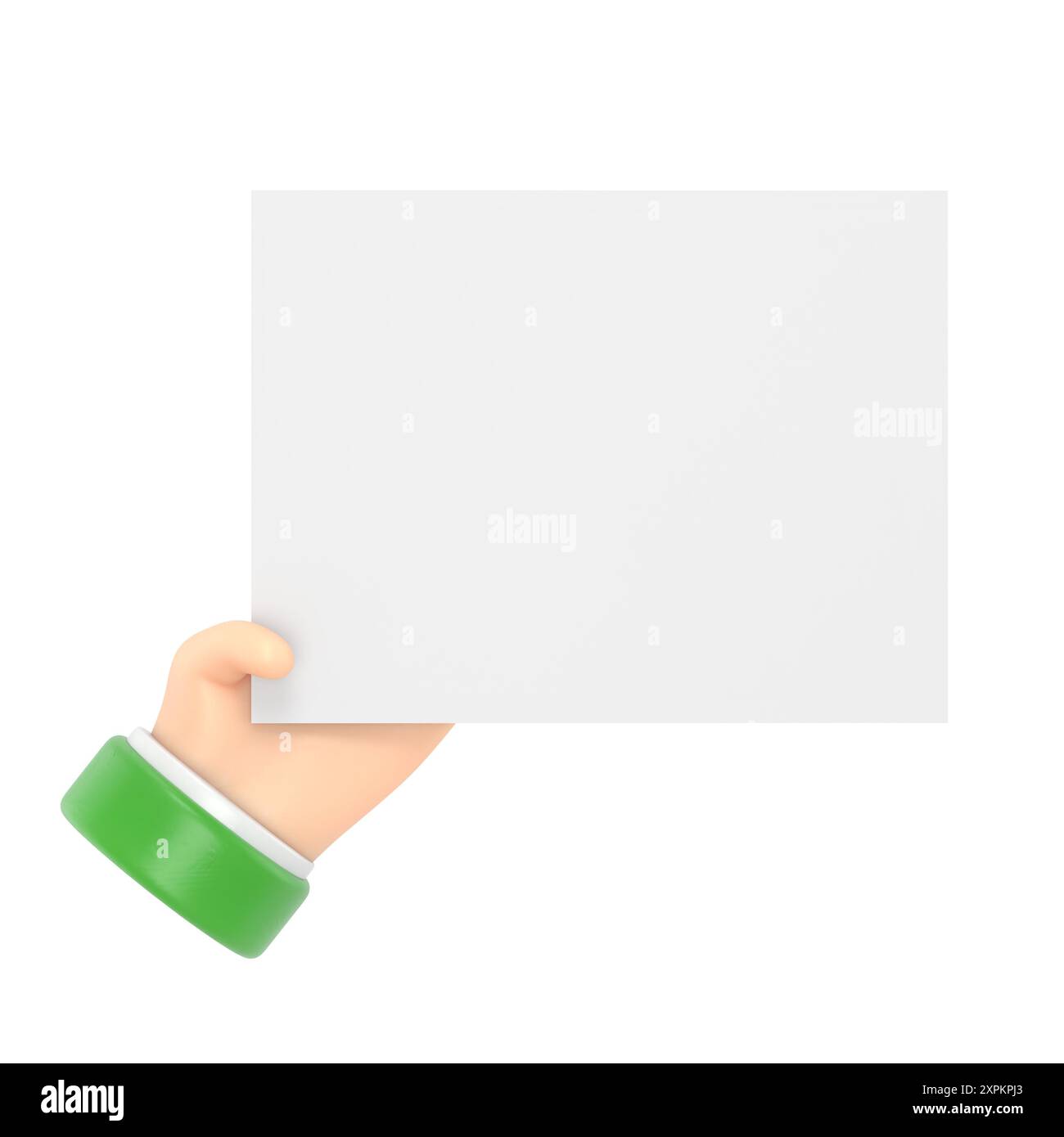 Icona dei gesti dei cartoni animati icona Mockup.3d mano che tiene la scheda o il tablet gesto, rendering 3D su sfondo bianco. Foto Stock