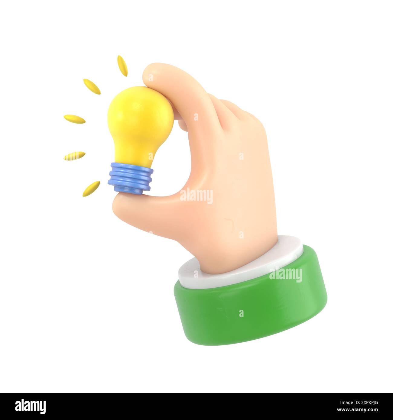 Icona dei gesti dei cartoni animati icona Mockup.3d mano che tiene la lampadina gesto. Idea di grande idea del cartone animato, rendering 3D su sfondo bianco. Foto Stock