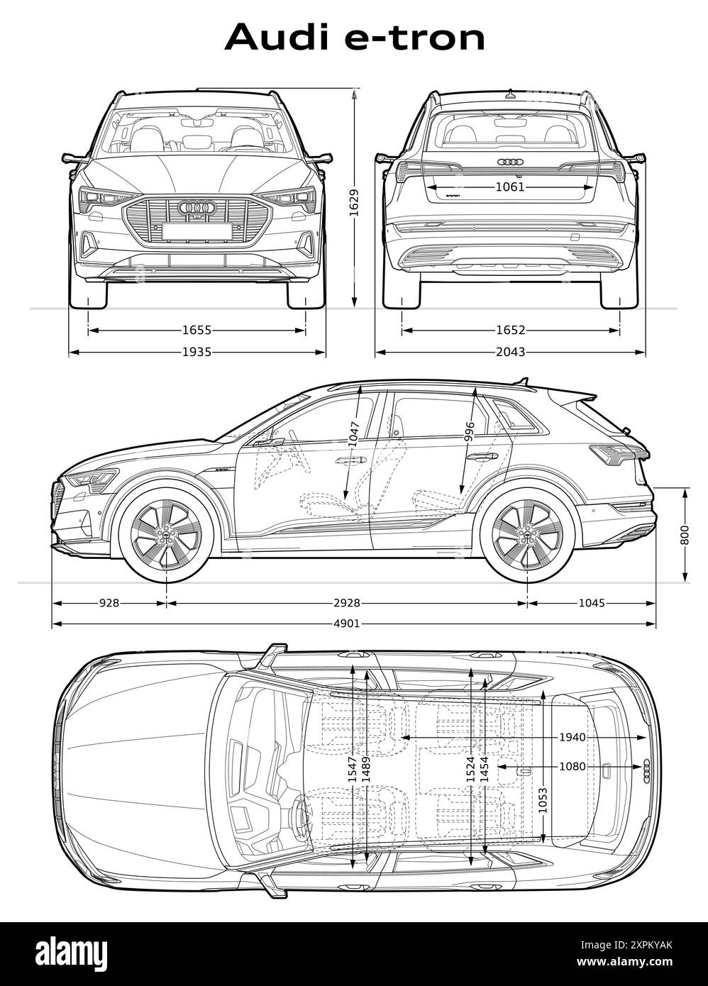 Audi e-Tron Car Blueprint Illustrazione Vettoriale