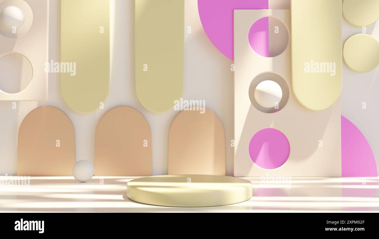 Sfondo di illustrazione 3D per pubblicità e sfondo in motivo retrò e scenografia minimale. Rendering 3D con concetto decorativo. Foto Stock
