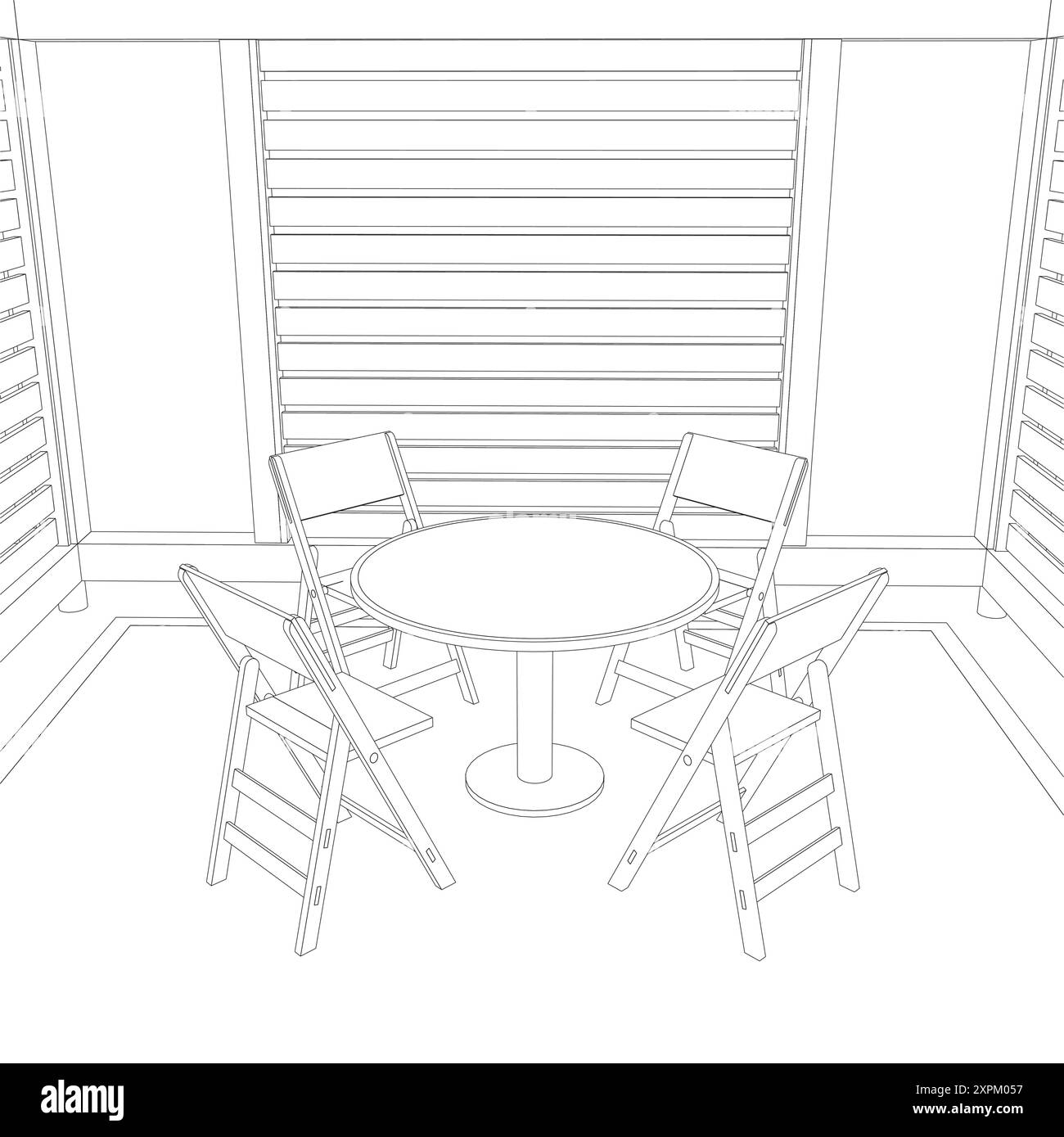 Profilo del gazebo. Silhouette lineare con contorno nero. Contorno di una casa estiva con panchine, un tavolo e un tetto. Illustrazione vettoriale. 3D. Illustrazione Vettoriale