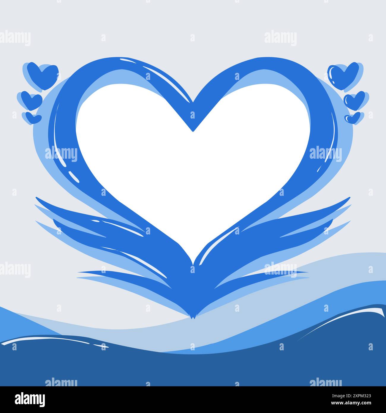 Sfondo illustrativo con forma d'amore in colore blu e tema valntino onde marine, questo design è adatto per fotochiamate, social media, carta da parati, c Illustrazione Vettoriale