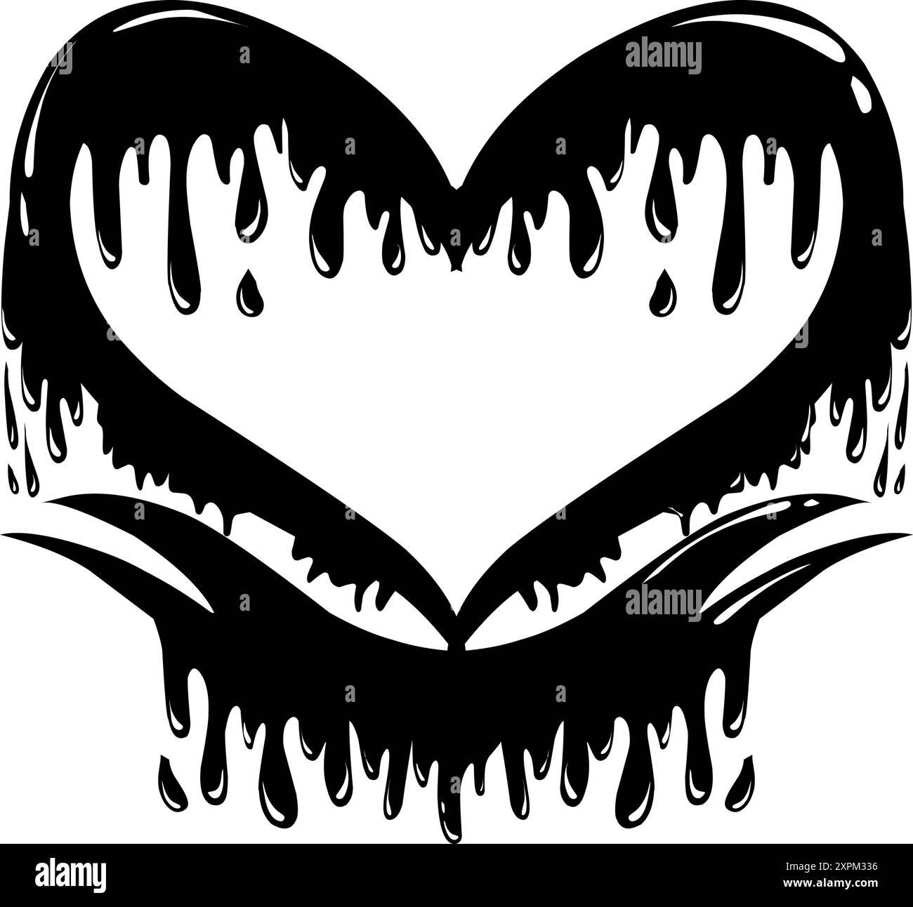 Illustrazione a spruzzo verniciata con cuore nero rivestito in tema san valentino con inchiostro nero, questo design è adatto per fotochiamate, social media, carta da parati Illustrazione Vettoriale