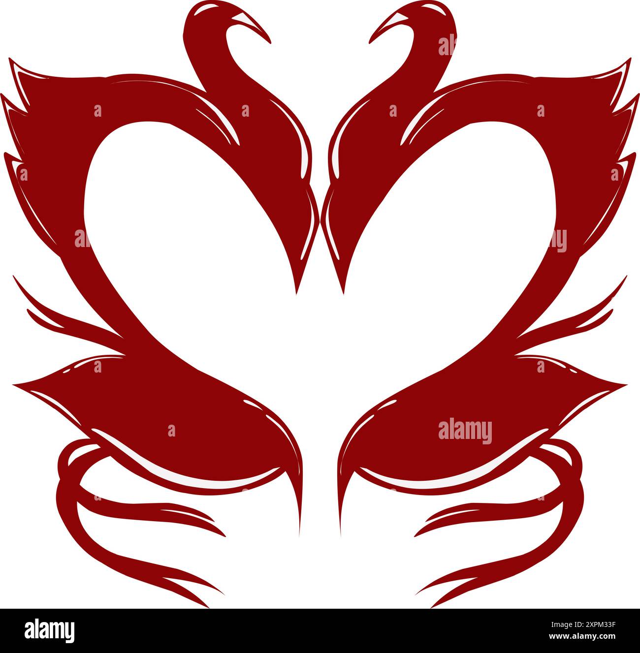 Design Swan Love o Heart in colore rosso con tema san valentino. Perfetto per le fotochiamate, i social media, lo sfondo, la carta da parati, i biglietti d'auguri. Illustrazione Vettoriale
