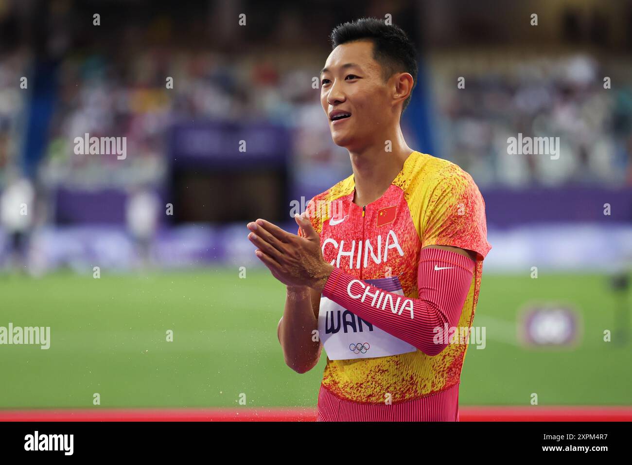 **CINESE CONTINENTALE, HONG KONG, MACAO E TAIWAN OUT** il lungometraggio cinese Wang Jianan termina l'8° posto alla finale di salto lungo maschile di atletica leggera del Foto Stock