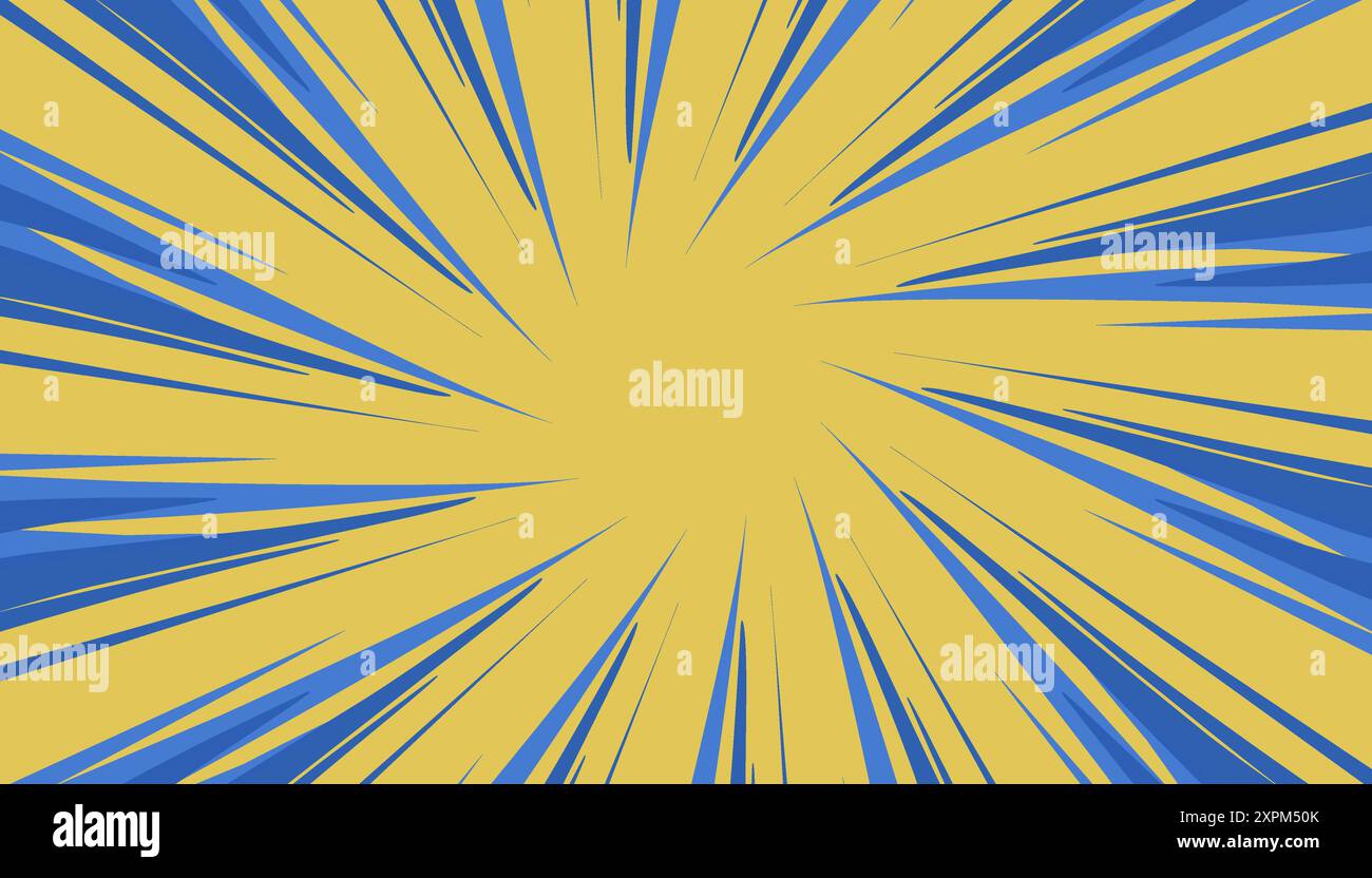 Sfondo comico con tema retrò nei colori giallo e blu. Sfondo perfetto, banner, poster, sito Web, pubblicità, coperchio Illustrazione Vettoriale