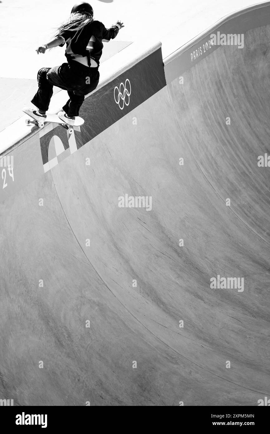 Parigi, Francia. 6 agosto 2024. La medaglia di bronzo Sky BROWN della Gran Bretagna gareggia nella finale del parco femminile di Skateboarding a la Concorde durante i Giochi Olimpici di Parigi del 2024 il 6 agosto 2024. Foto di Julien Poupart/ABACAPRESS. COM credito: Abaca Press/Alamy Live News Foto Stock