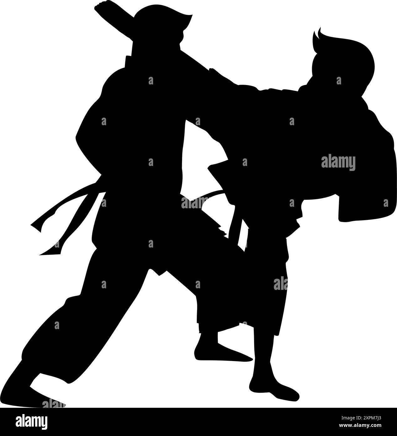 Immagine della silhouette di due persone che combattono karate su uno sfondo bianco Illustrazione Vettoriale