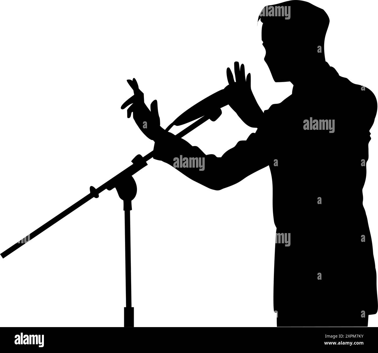 Immagine della silhouette di un uomo che fa un discorso su uno sfondo bianco. Perfetto per adesivi, loghi, icone e tatuaggi Illustrazione Vettoriale
