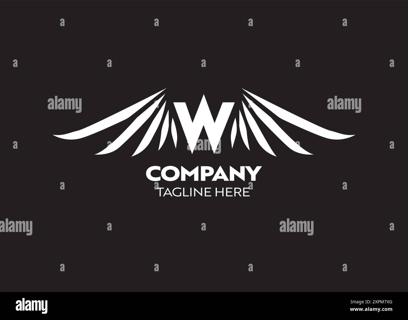 Elementi del modello di design con icona logo Letter W. Adatto a qualsiasi identità aziendale o aziendale. W con ali affilate, marchio aziendale Illustrazione Vettoriale