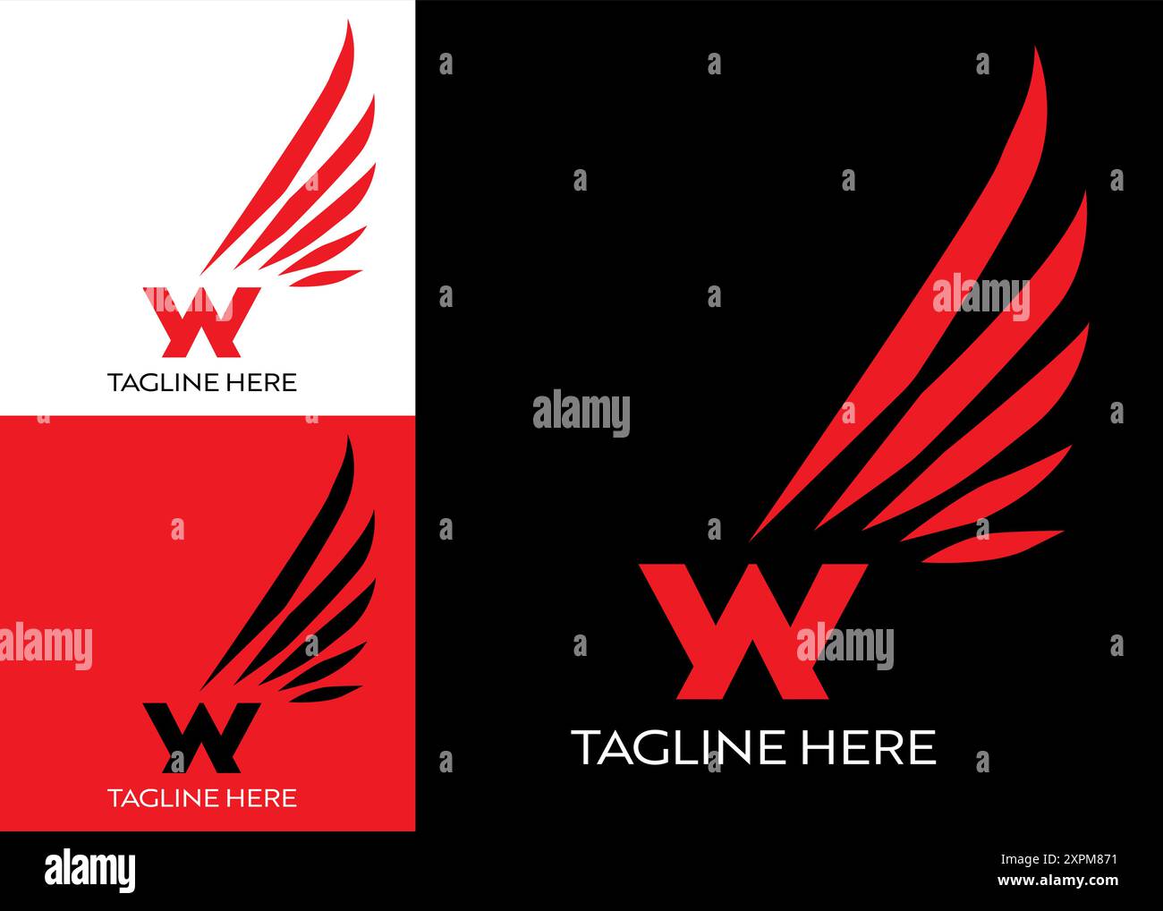 Elementi del modello di design con icona logo Letter W. Adatto a qualsiasi identità aziendale o aziendale. W con ali affilate, marchio aziendale Illustrazione Vettoriale