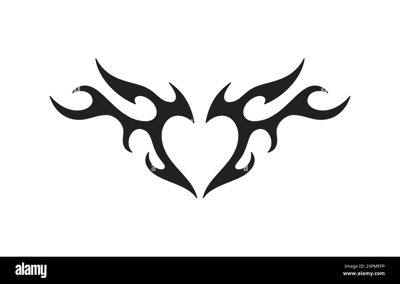 Y2K neo gotico cuore ardente silhouette con ali nero tatuaggio icona vettoriale piatta. Fuoco psichedelico fiamma che infiamma l'amore in un ambiente incantato Illustrazione Vettoriale