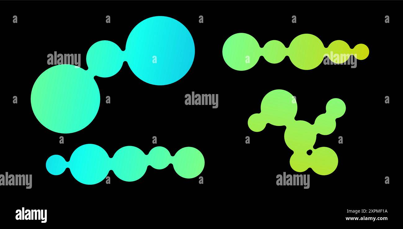 Collezione di palline meta. Punti morph collegati. Set liquido Blobs Fluid. Elementi di design arrotondati per logo, icona, etichetta, emblema, poster. Illustrazione Vettoriale