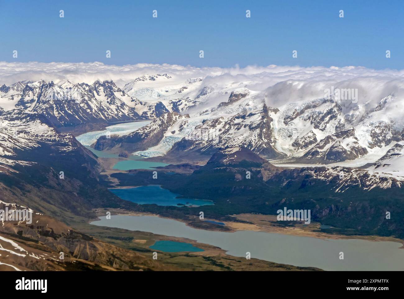 Patagonia argentina: Le Ande e i ghiacciai dall'alto. Foto Stock