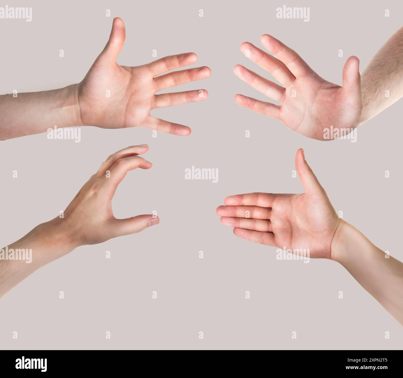 Gesti della mano. Ritaglio su sfondo pulito. Foto Stock