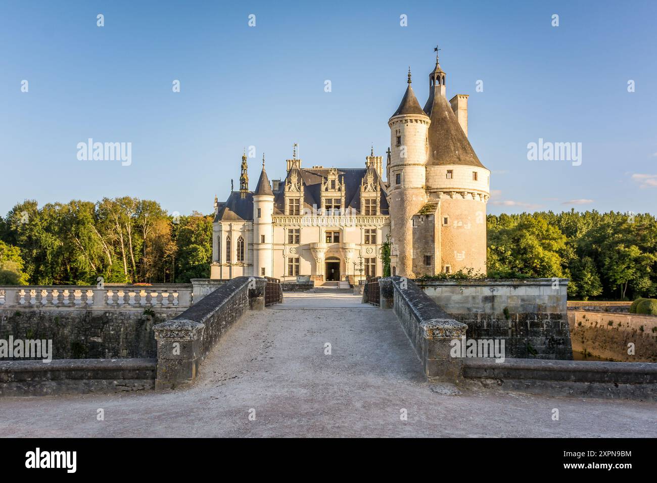 Vista panoramica del castello di Chenonceau nella Valle della Loira in Francia Foto Stock