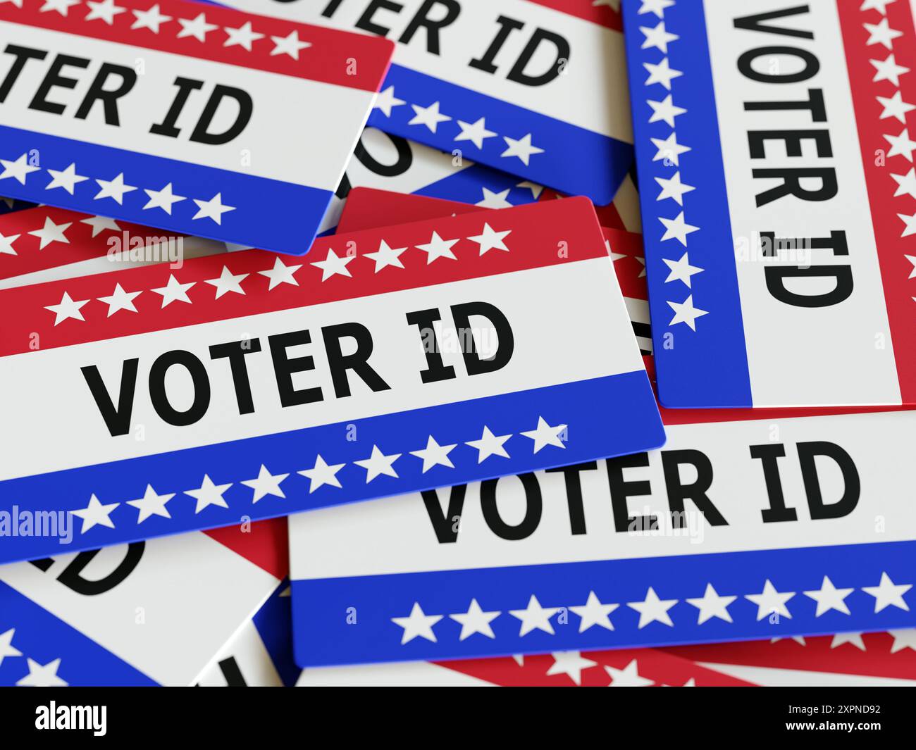 Rendering in 3D di una serie di carte ID del dispositivo di voting elettorale statunitense Foto Stock