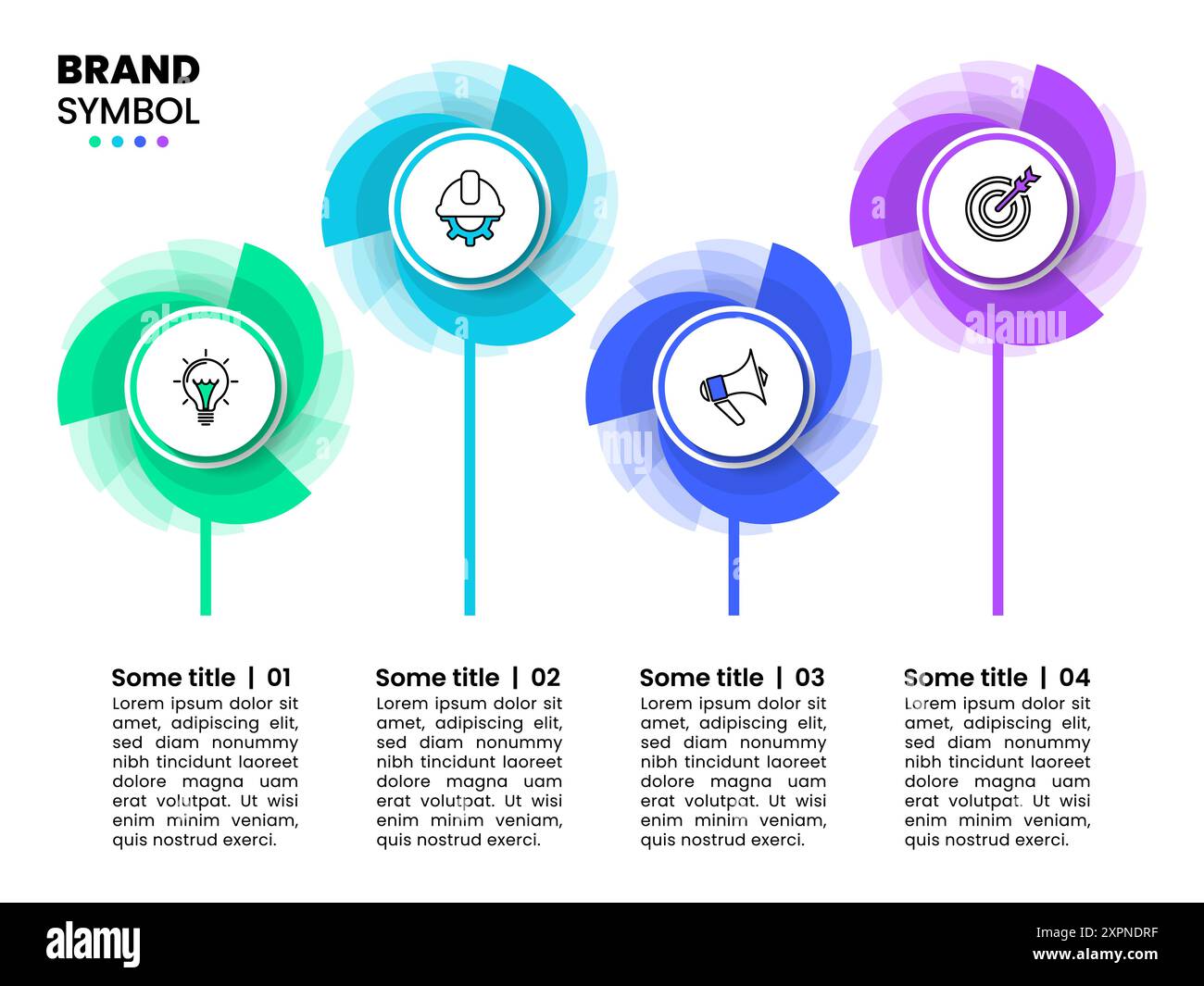 Modello infografico con icone e 4 opzioni o passaggi. Eliche. Può essere utilizzato per layout del flusso di lavoro, diagrammi, banner, webdesign. Illustrazione vettoriale Illustrazione Vettoriale
