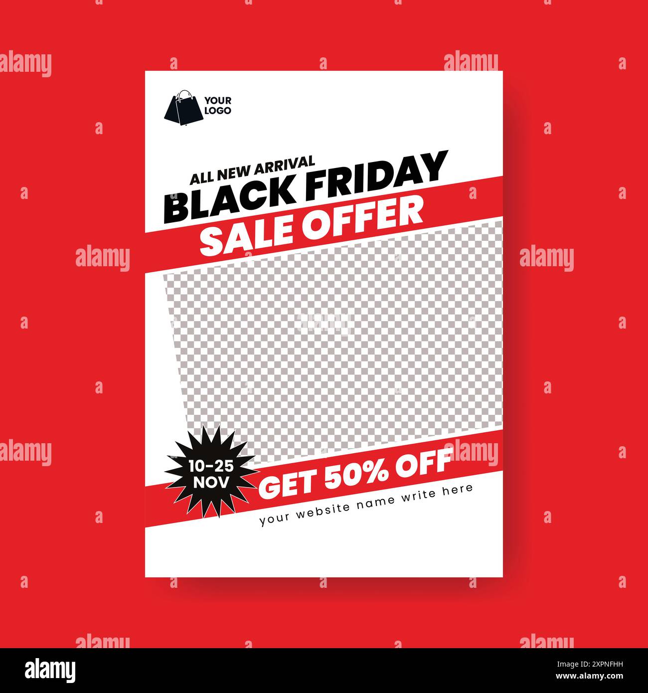 Poster o volantino verticale in formato A4 per il design del modello di copertina del Black Friday Illustrazione Vettoriale