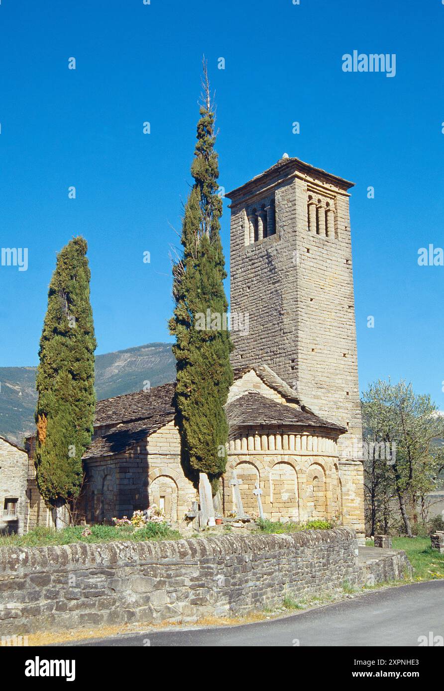 Chiesa di San Pedro. Larrede, provincia di Huesca, Aragona, Spagna. Foto Stock