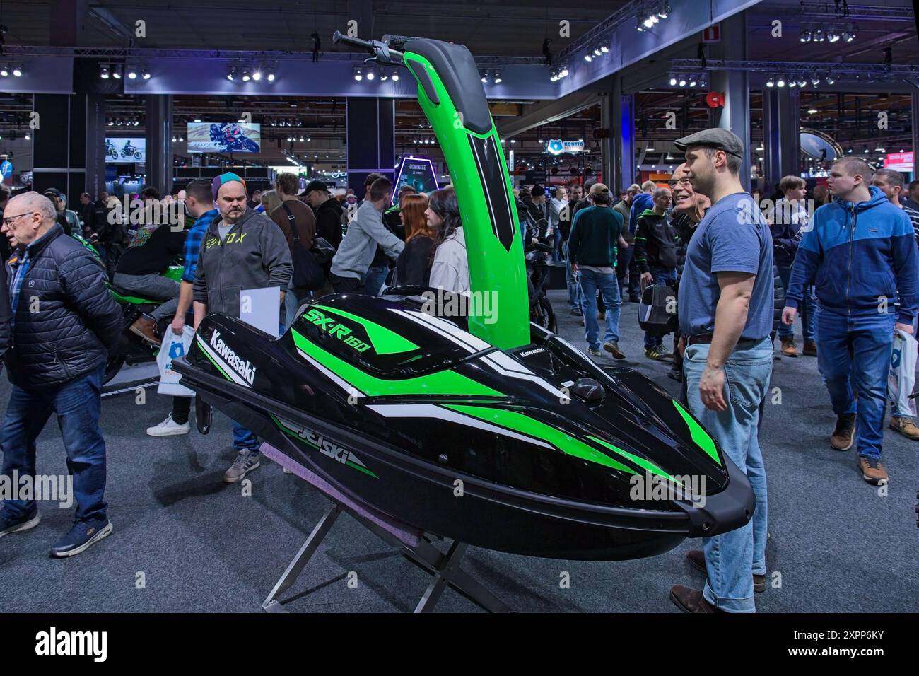 Pasila, Helsinki, Finlandia – 3 febbraio 2024: Kawasaki SX-R Jet Ski in mostra alla MP 24 Motorcycle Fair di Messukeskus Helsinki. Foto Stock