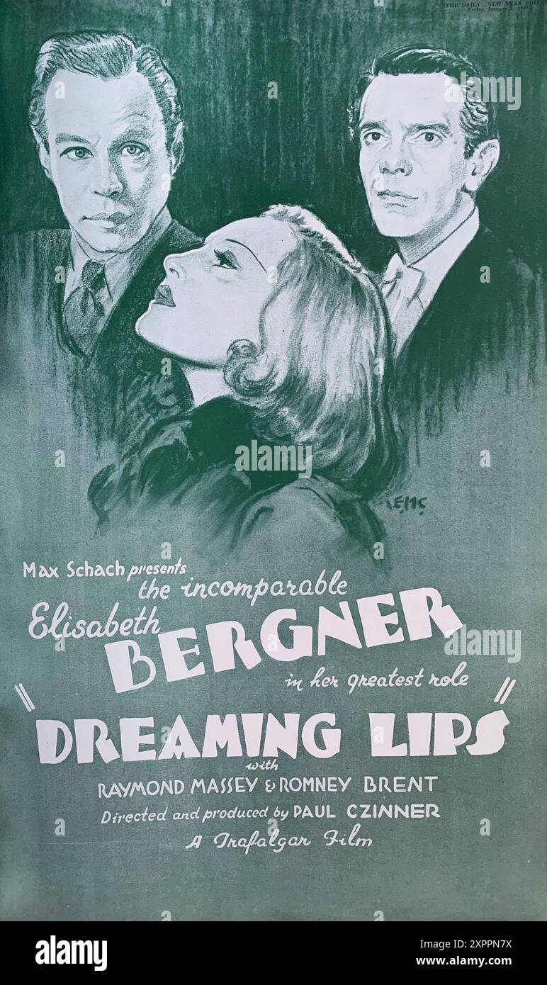 Scambiate l'annuncio per ELISABETH BERGNER RAYMOND MASSEY e ROMNEY BRANT in DREAMING LIPS 1937 co-regista S PAUL CZINNER e LEE GARMES interpretano la musica di Henri Bernstein William Walton Trafalgar Film Productions Ltd. / United Artists Foto Stock