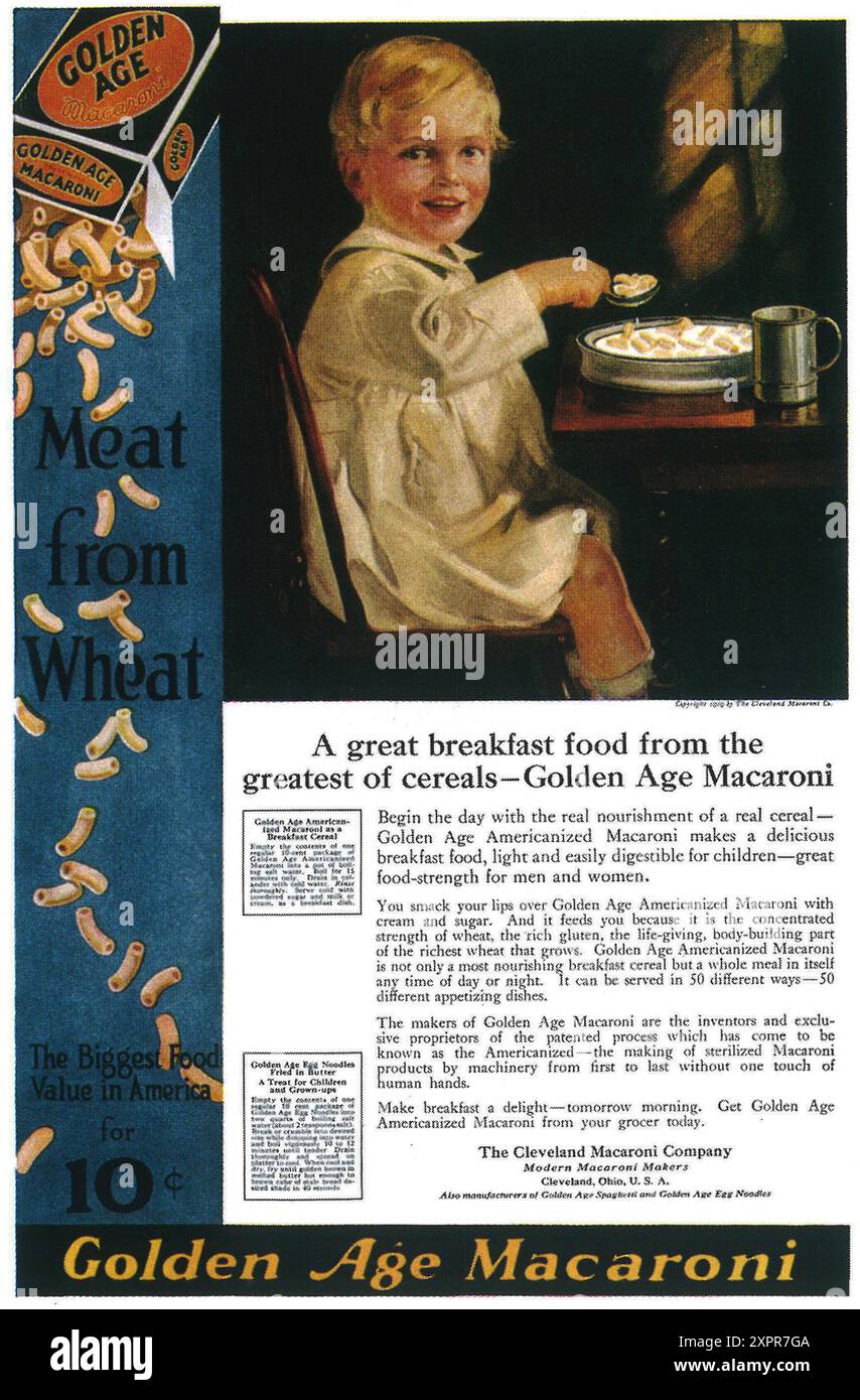 1919 Macaroni Golden Age ad - Cleveland Macaroni Co Foto Stock