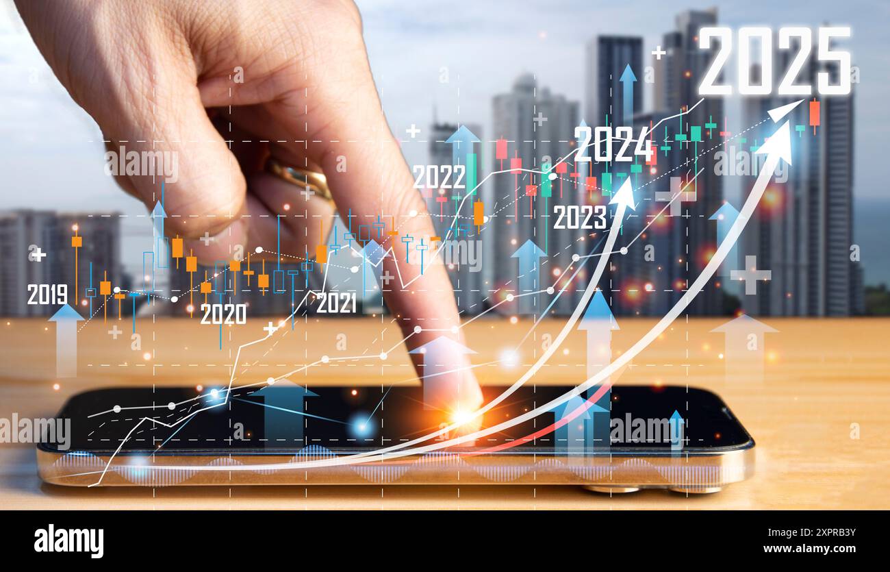 Pianificazione e strategie per il progresso o il successo dell'attività in borsa, successo nel 2025 Foto Stock