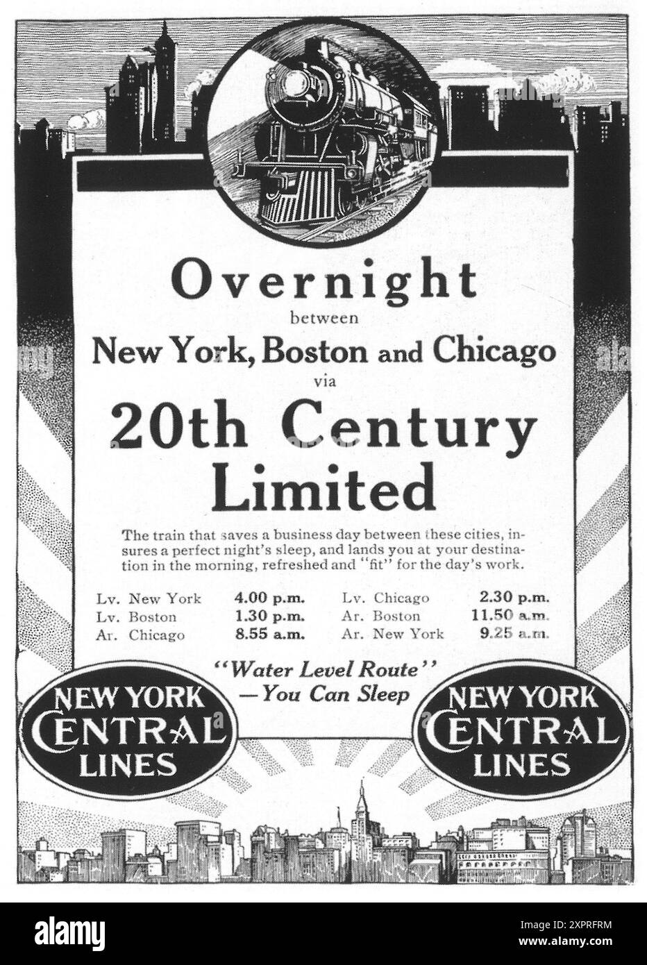 1912 New York Central Rail Lines ad - 20th Century Limited train Foto Stock
