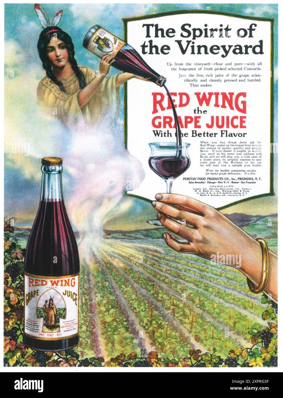 1916 annuncio di succo d'uva Red Wing - Puritan Food Products Co Fredonia NY Foto Stock