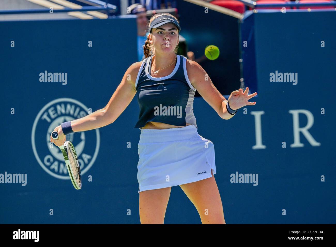 Toronto, Canada. 7 agosto 2024. La tennista canadese Marina Stakusic partecipa al WTA 1000 Toronto National Bank Open. Christopher Child/EXimages Credit: EXImages/Alamy Live News Foto Stock