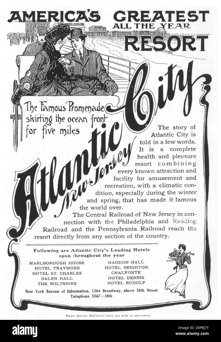 Promozione turistica di Atlantic City New Jersey 1905 - "il più grande resort d'America tutto l'anno" Foto Stock