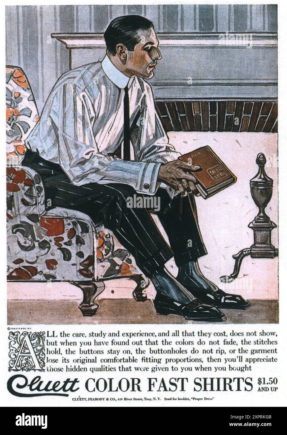 1911 Cluett Color Fast Shirts ad - art di J. C. Leyendecker - Cluett, Peabody & Co NY Foto Stock